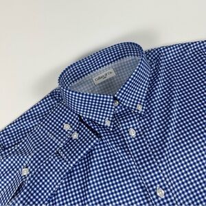 Collars & Co Men’s SZ L Shirt Blue Check Gingham Long Sleeve Golf Performance